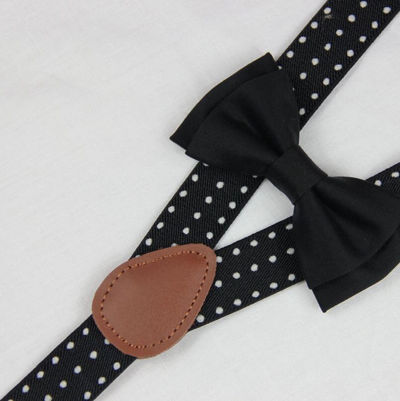 Suspender Bowtie set black Baby bow tie black dots Suspender Etsy