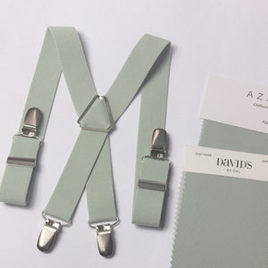 Dusty sage green suspenders, XS to XXL mens suspenders,wedding suspenders,custom groomsman suspenders,father suspenders, groom Suspenders, image 1