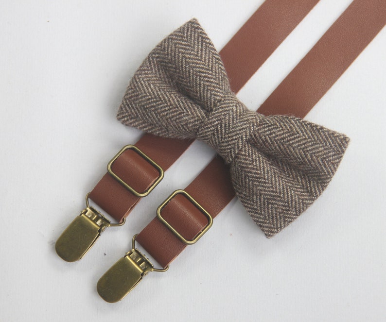 Black grey herringbone wool bowties,BOWTIE SUSPENDER SET,grey suspenders,infant bowties,toddler bowtie,boy bowtie,men bowties,wedding bowtie zdjęcie 10