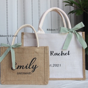 Bridesmaid tote bag,sage green Jute bag ,bridesmaid gift,wedding tote,personalized tote,Maid of Honor Tote,monogram tote,Bridesmaid Gifts