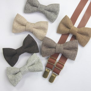 Black grey herringbone wool bowties,BOWTIE SUSPENDER SET,grey suspenders,infant bowties,toddler bowtie,boy bowtie,men bowties,wedding bowtie zdjęcie 6