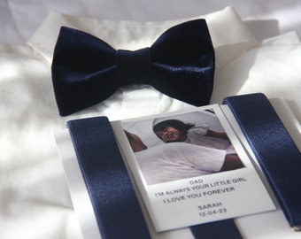 Navy blue  velvet Bow tie suspenders set for Men Adult / Youth Teenage / Boy Kids / Toddler Baby Infant match David's bridal