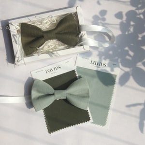 Dusty sage Mrtini green linen Pretied Bow tie Bowtie for Men Adult / Youth Teenage / Boy Kids / Toddler Baby Infant match David&#39;s bridal