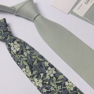 Floral neck tie, dusty sage floral Groomsmen Tie,agave sage tie, olive green Flower tie, match David&#39;s bride Wedding tie, Men&#39;s  tie,