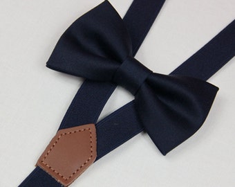 Deep blue navy bow tie,BOWTIE SUSPENDER SET,men bow ties navy blue suspenders,baby bowties,toddler bow tie,boy bow tie,wedding bow ties