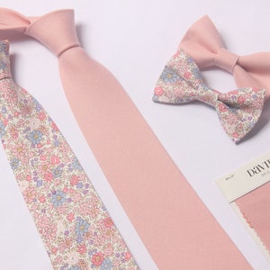 Ballet floral ties for men, rose pink men&#39;s linen tie, light blue pink Groom Tie, Tie For Wedding Necktie For Groomsmen match DAVID&#39;S BRIDAL