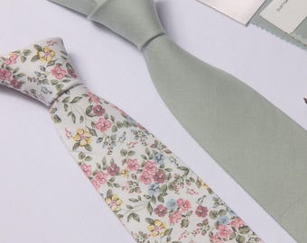 Cravate florale pour homme, vert sauge poussiéreux pour le mariage, cravate de marié, cravate agave, assortie à la mariée de David, cravate pour homme, noeud papillon pour homme d'honneur