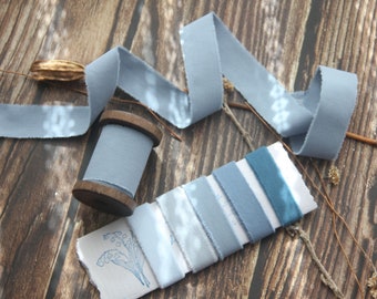 Cotton ribbons 3 yards hand made  raw edges dusty  blue  ribbons