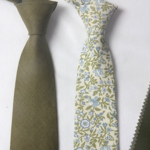 Mrtini  flora ties for men, olive green men&#39;s linen tie, Groom Tie  match DAVID&#39;S BRIDAL, Tie For Wedding Necktie For Groomsmen