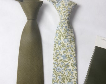 Mrtini  flora ties for men, olive green men's linen tie, Groom Tie  match DAVID'S BRIDAL, Tie For Wedding Necktie For Groomsmen