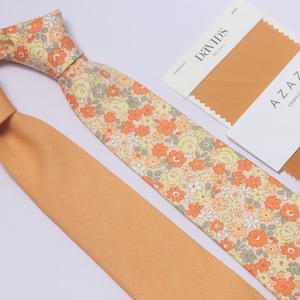 Marigold floral ties for men, gold yellow  men&#39;s linen tie, sunflower Groom Tie match DAVID&#39;S BRIDAL, Tie For Wedding Neck tie For Groomsmen