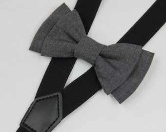 Suspender Bowtie set dark gray Baby bow tie black Suspender grey Boys Bowties Toddler bowties suspenders,Mens bowtie Wedding groomsman/13