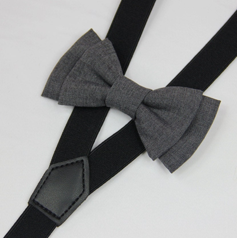 Suspender Bowtie set dark gray Baby bow tie black Suspender Etsy