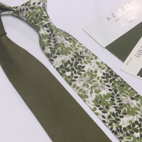 Floral neck tie, Mrtiniolive olive  floral Groom Tie,men green Flower tie, match David's bride Wedding tie, Men's  tie, Groomsmen tie
