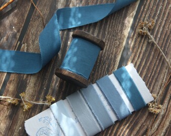 Cotton ribbons 3 yards hand made  raw edges teal  blue  ribbons