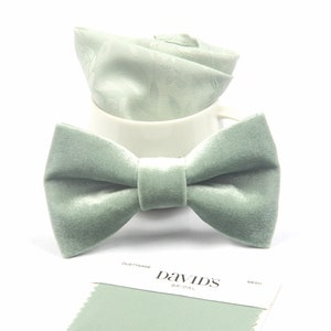 Dusty sage green velvet Bow tie Bowtie for Men Adult / Youth Teenage / Boy Kids / Toddler Baby Infant match David's bridal