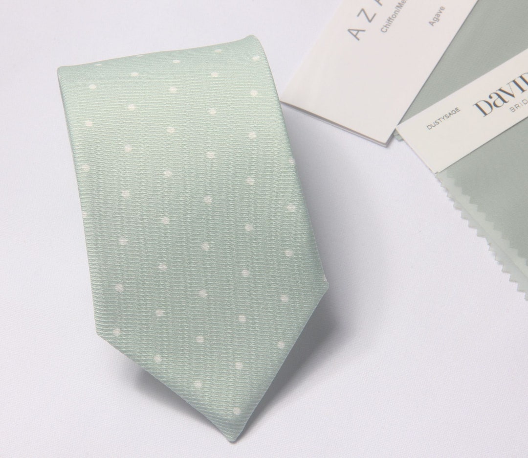Cravates vert sauge à pois pour hommes, cravate en sergé de soie