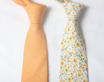 Marigold flora ties for men, gold yellow  men&#39;s linen tie, sunflower Groom Tie  match DAVID&#39;S BRIDAL, Tie For Wedding Necktie For Groomsmen