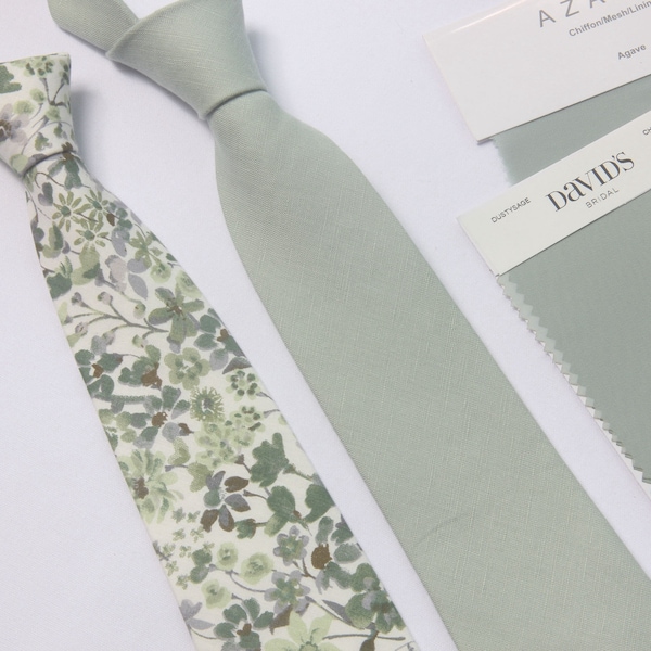 Floral neck tie, dusty sage floral Groom Tie,agave  sage tie, green Flower tie, match David's bride Wedding tie, Men's  tie, Groomsmen tie