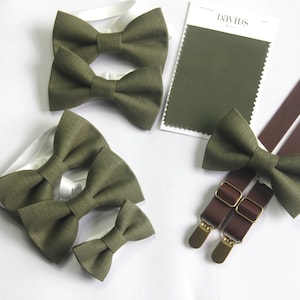 Mrtini oliver green linen Pretied Bow tie Bowtie for Men Adult / Youth Teenage / Boy Kids / Toddler Baby Infant match David&#39;s bridal