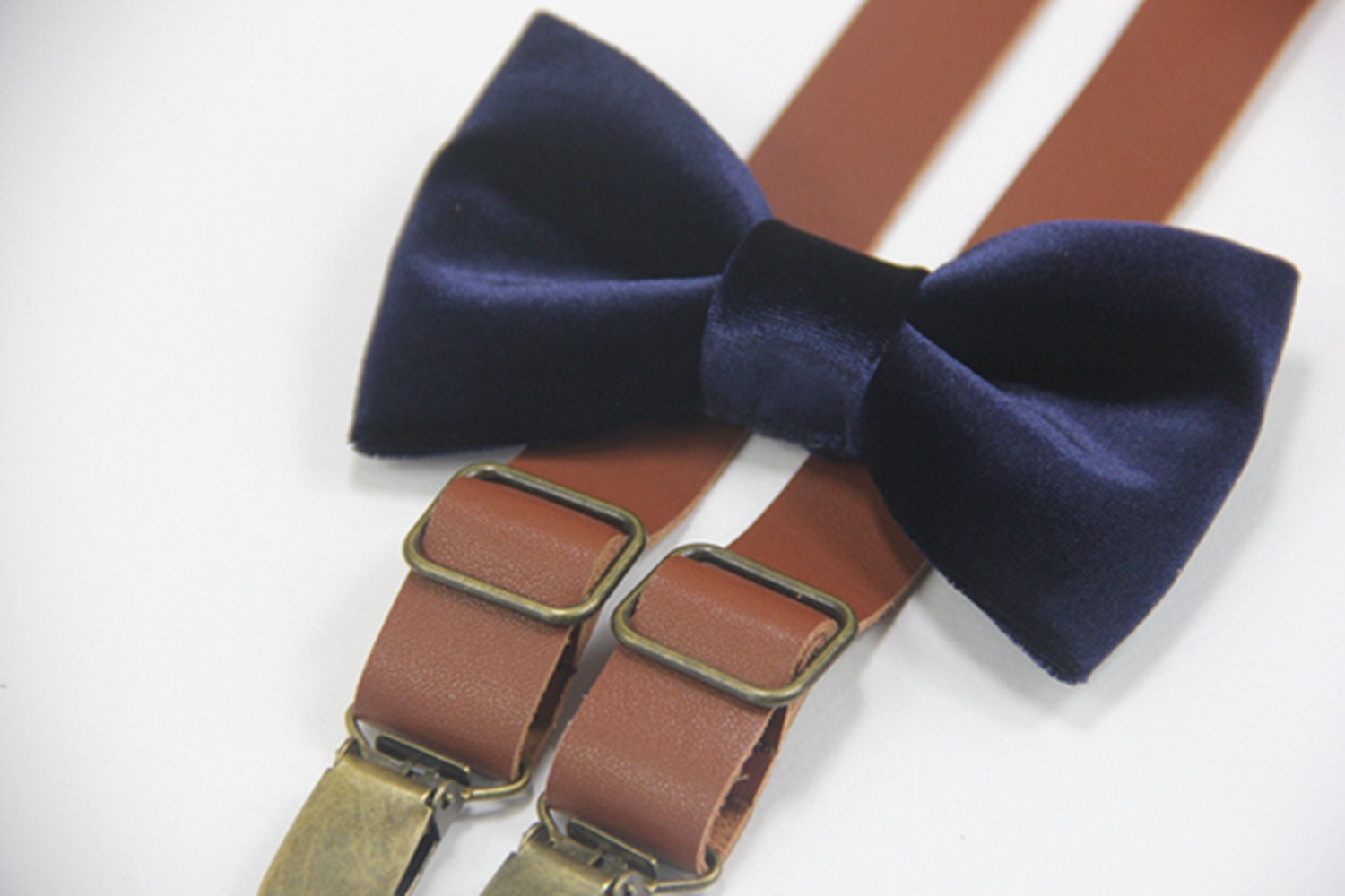Bow tie suspenders boys men navy blue velvet bow ties tan Etsy