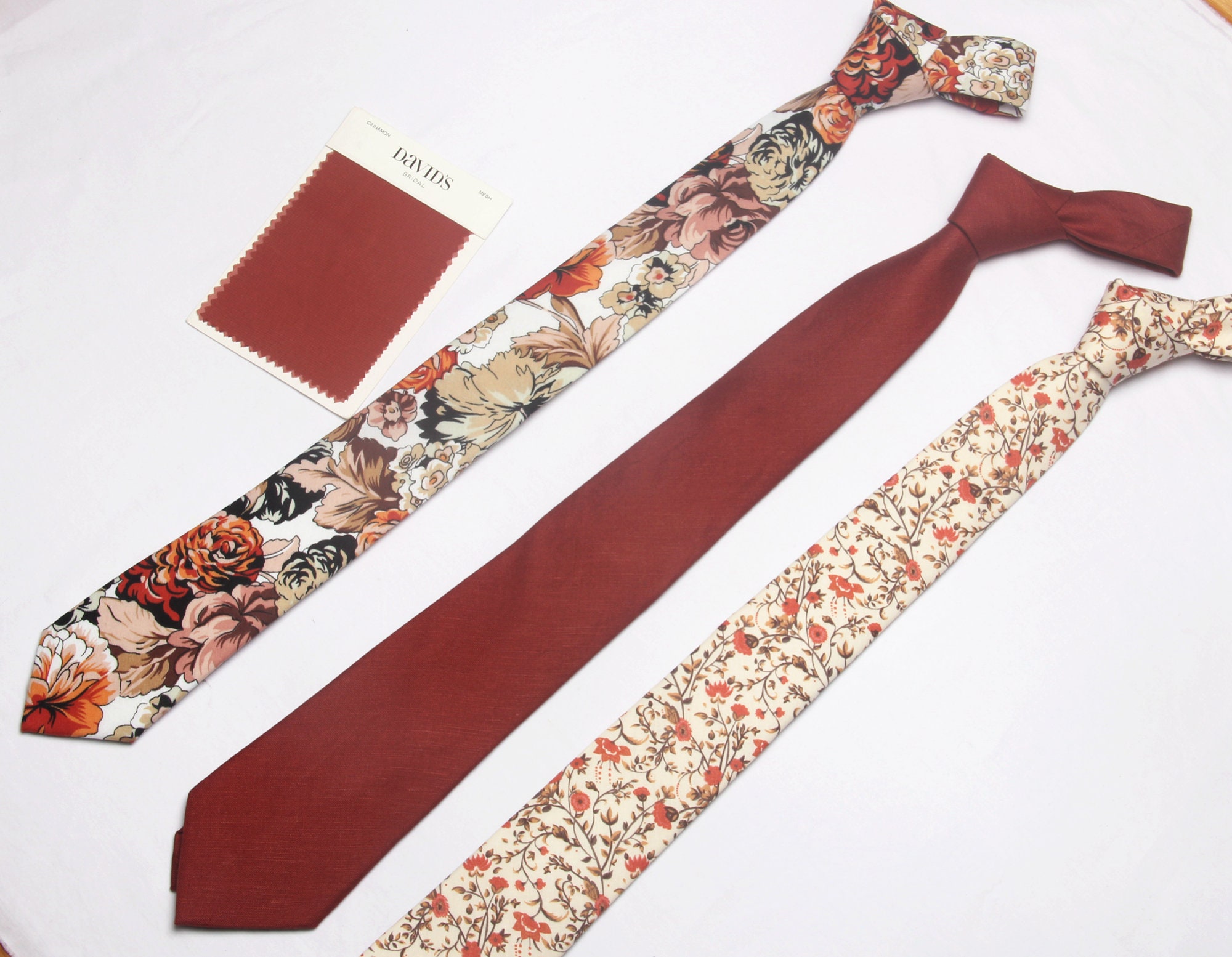 CINNAMON Floral men tie, linen neck tie, wedding  floral Groom Tie, Flower tie, match David's bride Wedding tie, Men's  tie, Groomsmen tie