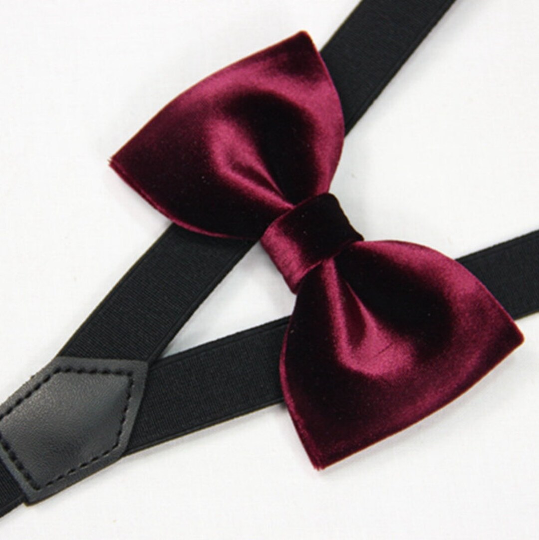 Suspender Bowtie Set Wine Red Velvet Bow Tie Black Suspender - Etsy