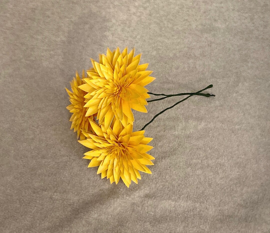 Set of 3 Dahlia Paper Flower Yellow Paper Flower Message Etsy