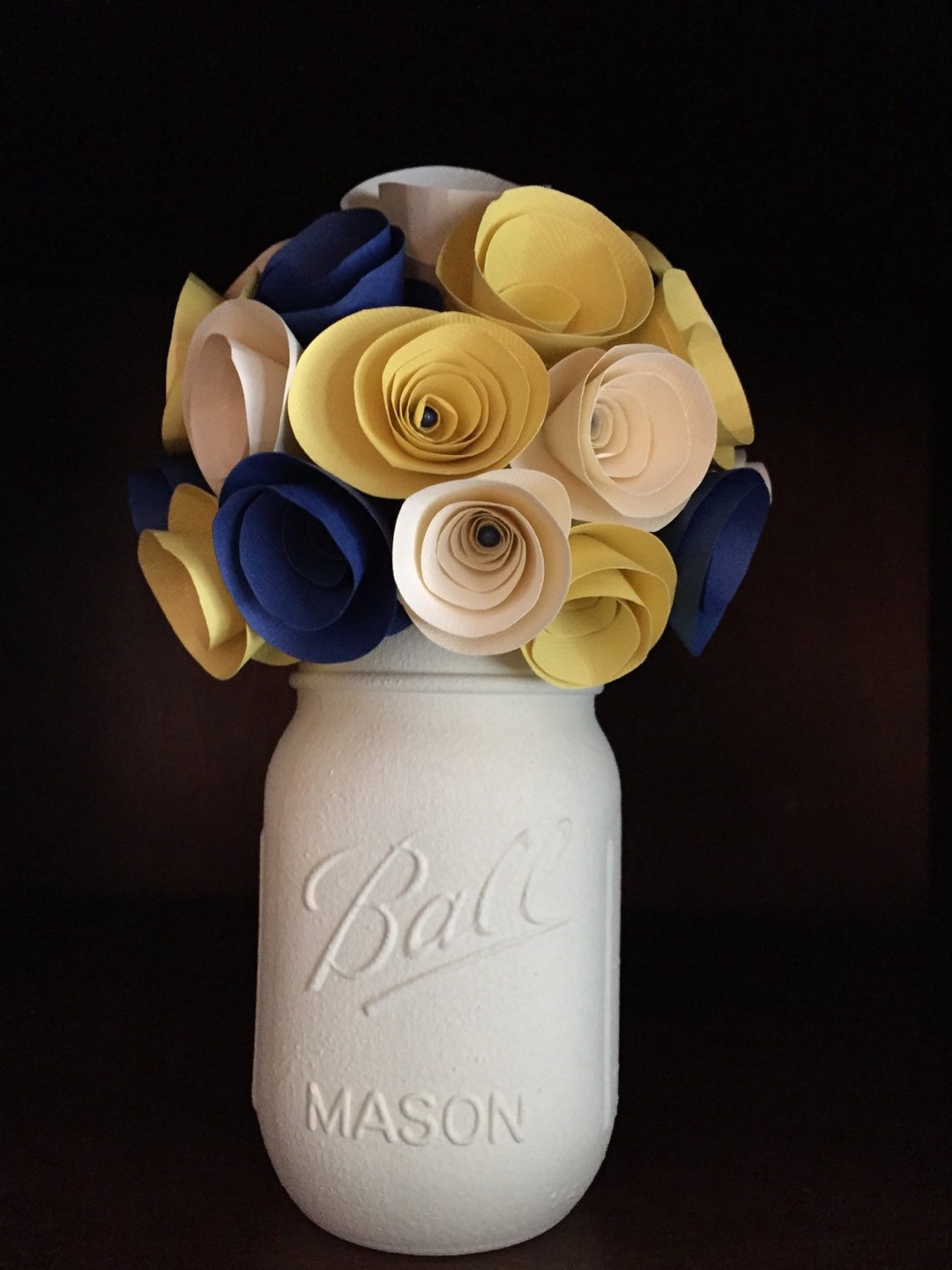 Rustic Navy and Yellow Paper Rose Bouquet in Hand Painted Mason Jar Etsy