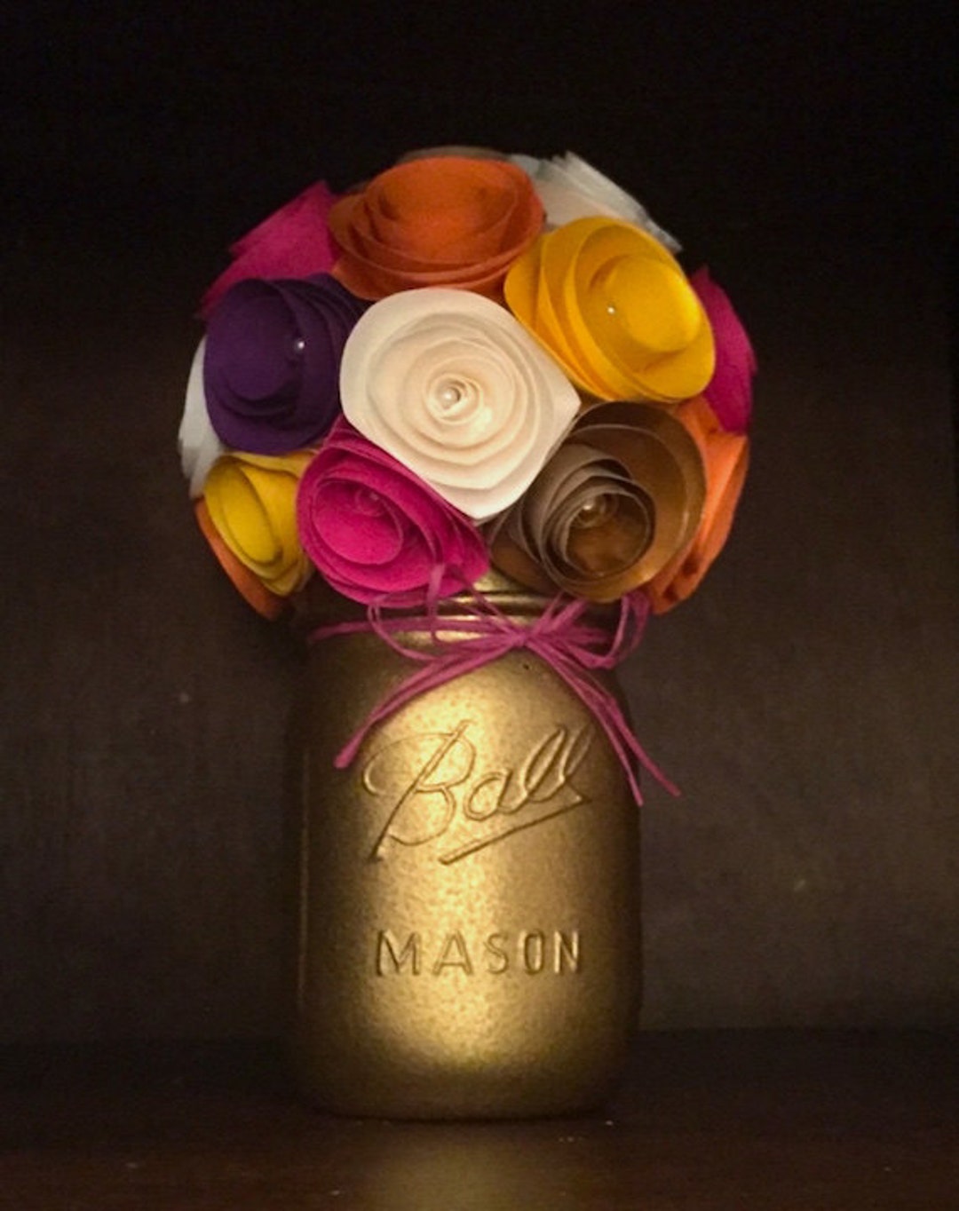 Gold Sparkle Paper Flower Bouquethand Painted Mason Jar Etsy