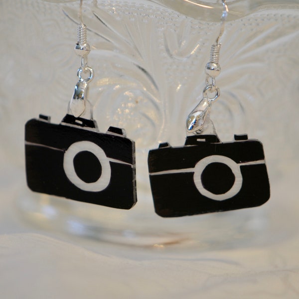 camera earrings/cufflinks/magnet/key ring, 100% recycled, shrinky dink® style