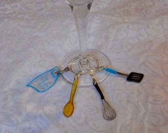 Kitchen tools wine charms, 100% recycled plastic, shrinky dink® style