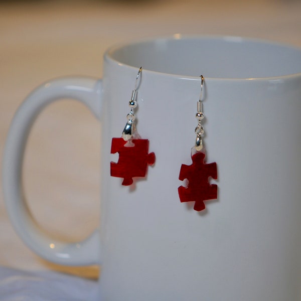 puzzle piece earrings/cufflinks/magnet/key ring, 100% recycled plastic, shrinky dink® style