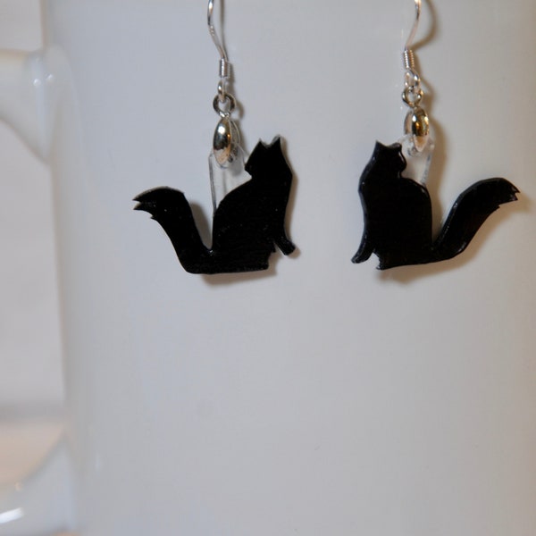 fluffy cat silhouette earrings/cufflinks/magnet/key ring, 100% recycled, shrinky dink® style