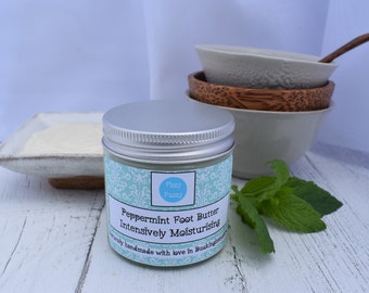 Peppermint Foot Butter, Foot Cream, Foot Balm.  For cracked heels and dry skin.  Intensively moisturising. Vegan. By Fizzy Fuzzy.