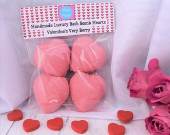 Fizzy Fuzzy mini heart bath bombs. choose from 8 varieties. Bath Bombs x4 in eco gift bag.  Handmade in UK.