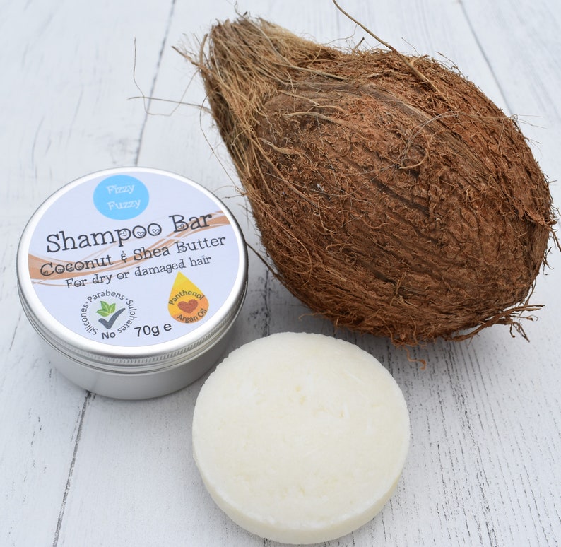 Solid Shampoo Bar in Tin. Coconut & Shea Butter. for Dry or Damaged