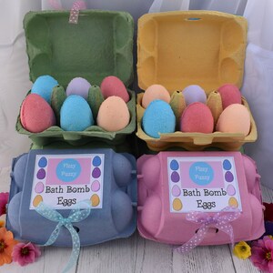 Easter Egg Bath Bombs, Bath Bomb Eggs, Egg Bath Fizzies x6 in coloured egg box.