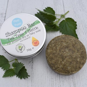 Anti Dandruff Shampoo Bar. Tea Tree & Nettle. For problem, dry flaky scalp. Sulphate free. By Fizzy Fuzzy.