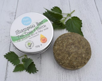 Anti Dandruff Shampoo Bar. Tea Tree & Nettle. For problem, dry flaky scalp. Sulphate free. By Fizzy Fuzzy.