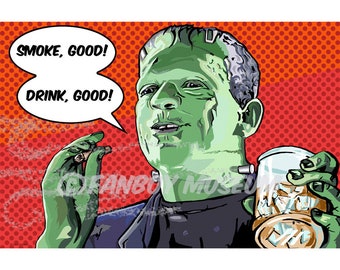 Frankenstein's Monster Smoke and Cocktails Print