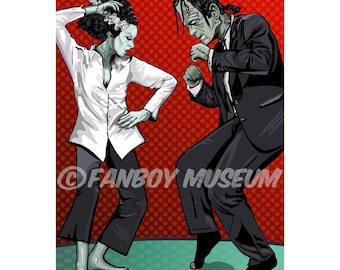 Pulp Frankenstein Red and Teal Print