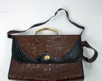 Vintage Faux Crocodile Top Handle Bag: 80s Reptile Shoulder Bag