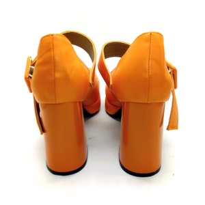 EU 42/43 US 11.5 Plateau Schuhe Vintage Orange Groovy Schuhe 90er Retro 70er Mary Jane Sandalen Italienische Disko plus Size Blockabsatz Schuhe Bild 4