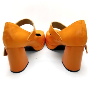 EU 42/43 US 11.5 Plateau Schuhe Vintage Orange Groovy Schuhe 90er Retro 70er Mary Jane Sandalen Italienische Disko plus Size Blockabsatz Schuhe Bild 6
