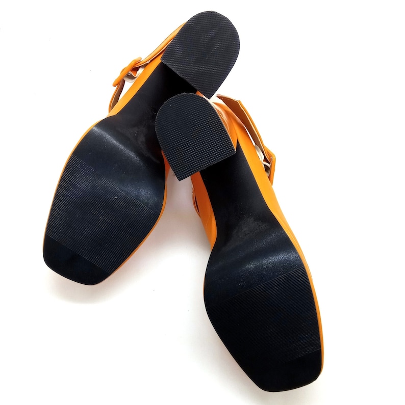 EU 42/43 US 11.5 Platform shoes vintage orange Groovy shoes 90s retro 70s Mary Jane sandals Italian disco plus size block heel shoes image 5