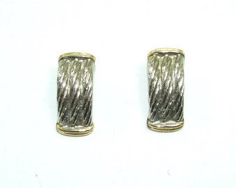 Vintage 80s clip on earrings silver gold tone rope lines vintage earrings silver gold tone U009