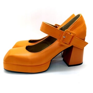 EU 42/43 US 11.5 Plateau Schuhe Vintage Orange Groovy Schuhe 90er Retro 70er Mary Jane Sandalen Italienische Disko plus Size Blockabsatz Schuhe Bild 2