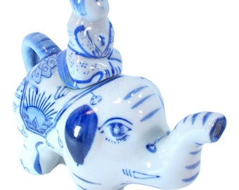 Sake Kanne Japanische Teekanne Elefant Blau und Weiß Keramik Porzellan Sake Teekanne Krug mit Deckel 80er Jahre Servierdeckel Kanne Teebehälter