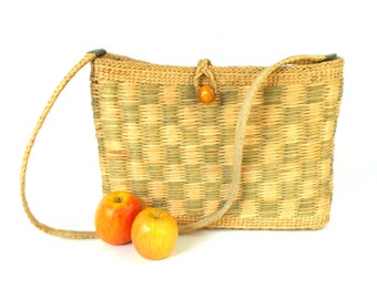Strohkorb Tasche Vintage Woven corn husk tote Schulter Einkaufstasche Natural Zwei Farben 80er Jahre Top Henkel Tasche Sisal Markttasche T042